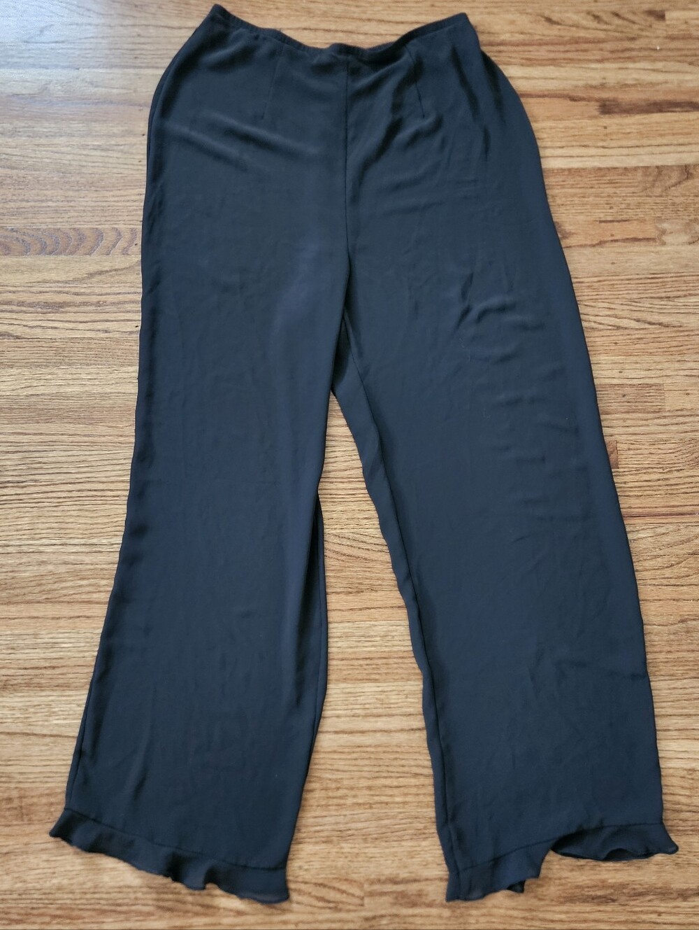 Womens Pants M Sheer Black Ruffle Whimsigoth Fairy Chiffon Pull on Boho Wide Leg